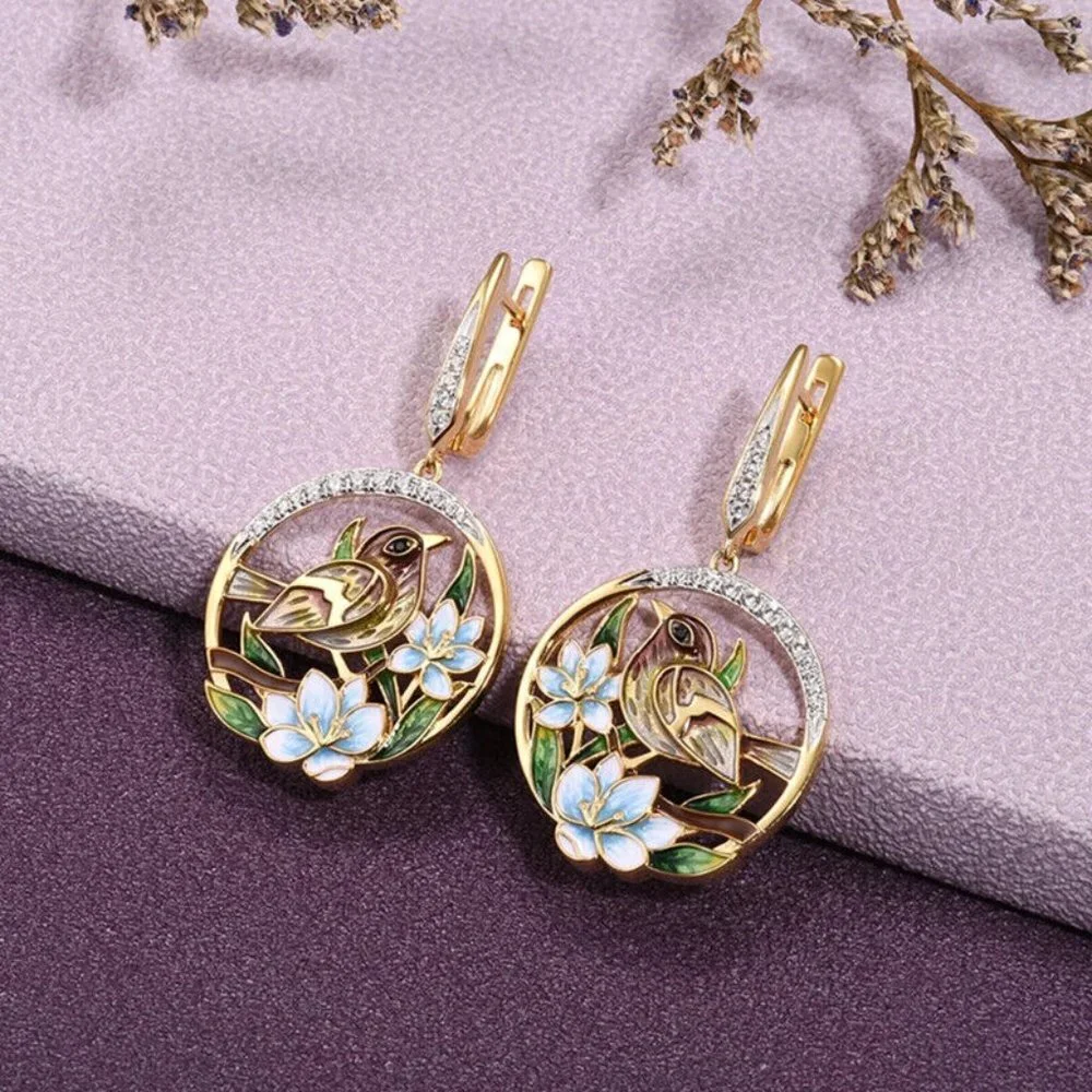 New 18K Gold Over Silver Sim. Diamond Drop Earrings
